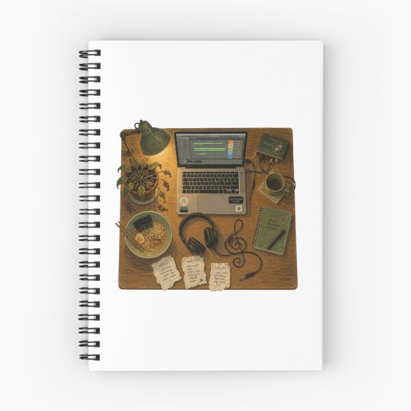 Item preview, LoFi Cozy Music Studio Desk Flat Lay Illustration designed and sold by ByKayaPrints.