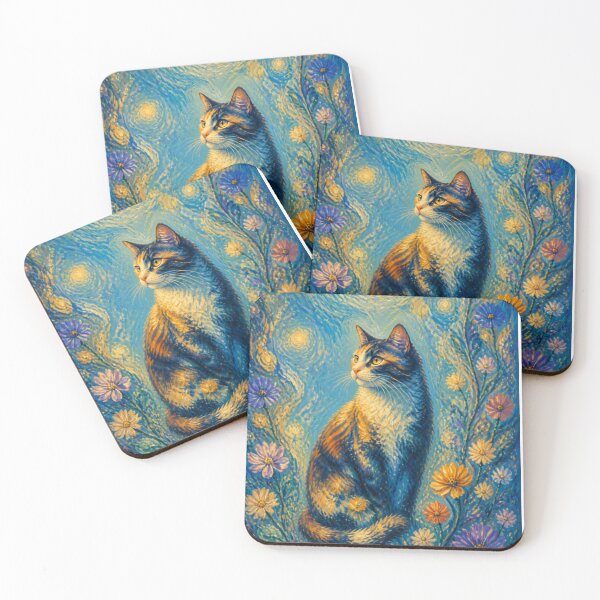 Item preview, Flower cat Van Gogh inspired painting designed and sold by weedleaf420.