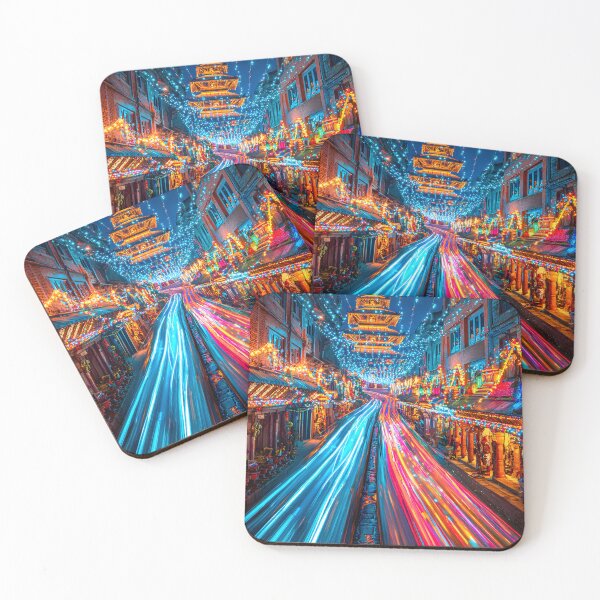 Item preview, Vibrant Night Market with Colorful Lights and Streams designed and sold by Artessie.