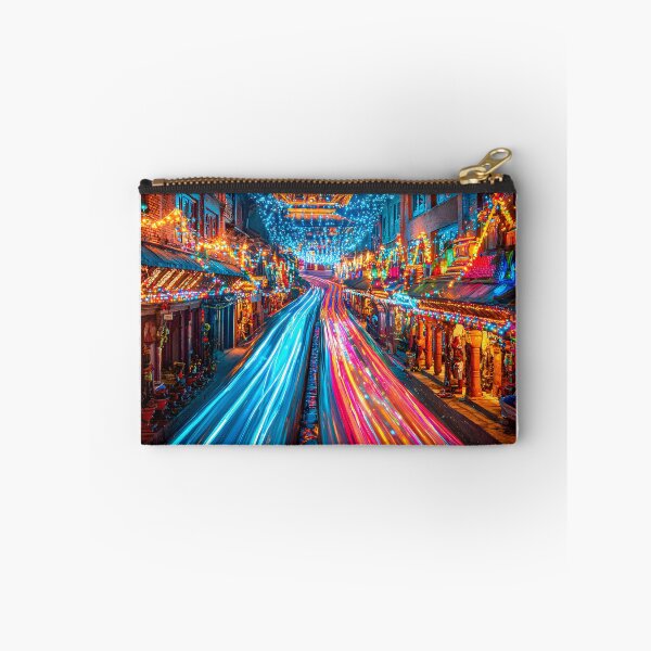Item preview, Vibrant Night Market with Colorful Lights and Streams designed and sold by Artessie.