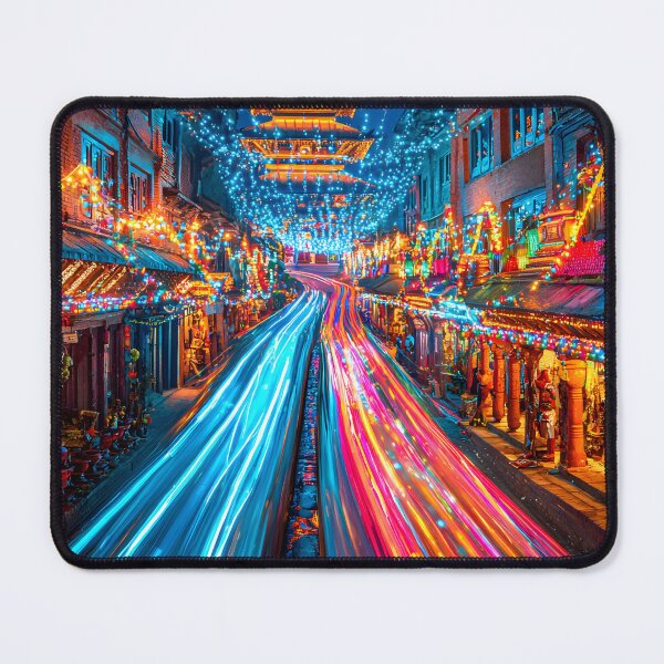 Item preview, Vibrant Night Market with Colorful Lights and Streams designed and sold by Artessie.