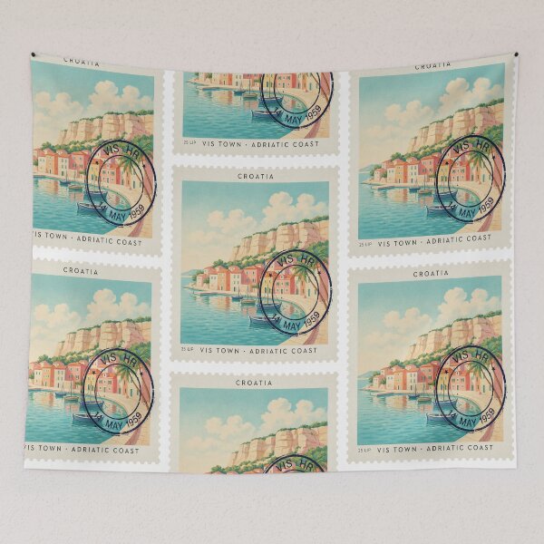 Item preview, Vis Croatia Limestone Harbor Adriatic Stamp Sticker designed and sold by stickercuffs.