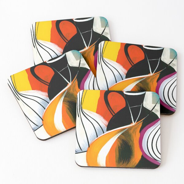 Item preview, Modern Kitchen Still Life with Colorful Vases Onions and Bold Abstract Geometric Wall Art designed and sold by OlfactoART Studio.