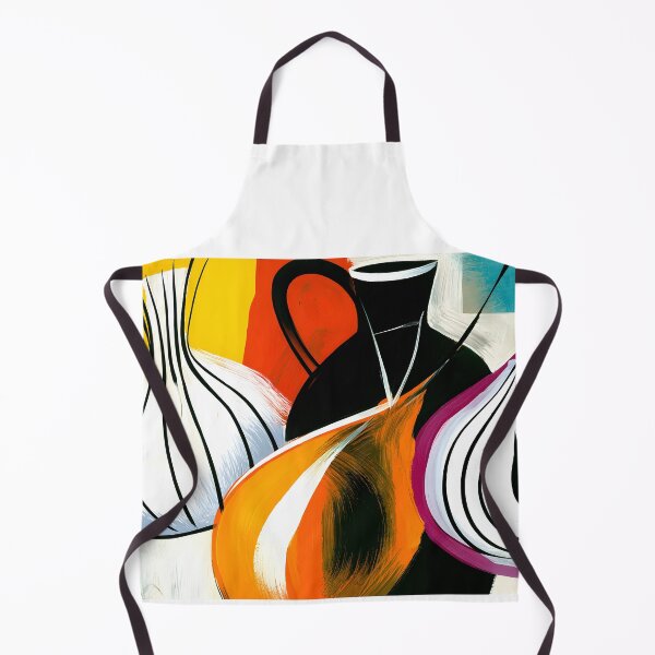 Item preview, Modern Kitchen Still Life with Colorful Vases Onions and Bold Abstract Geometric Wall Art designed and sold by OlfactoART Studio.