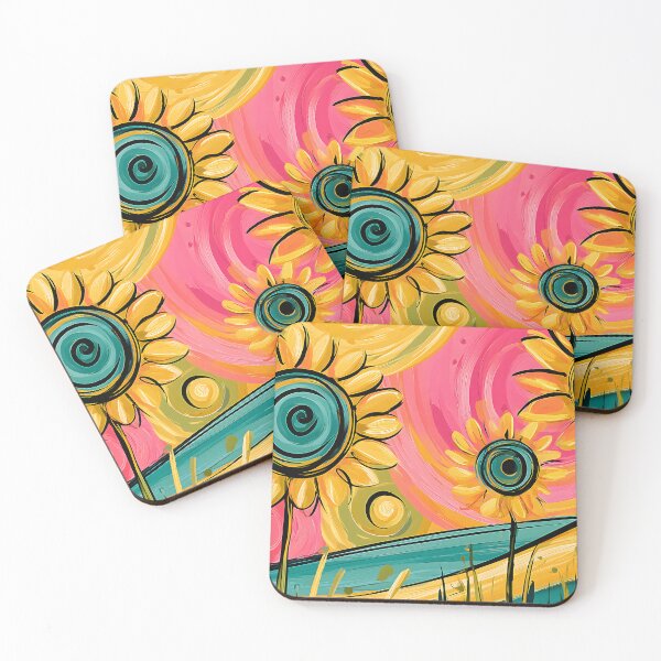 Item preview, Golden Sunflowers Beneath a Vibrant Painted Sky with Bold Contemporary Floral Landscape Wall Art designed and sold by OlfactoART Studio.