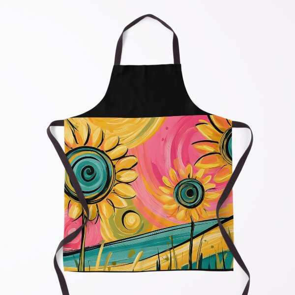 Item preview, Golden Sunflowers Beneath a Vibrant Painted Sky with Bold Contemporary Floral Landscape Wall Art designed and sold by OlfactoART Studio.