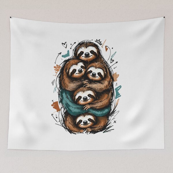 Item preview, Cute Sloth Family Stack – Funny Hand-Drawn Hugging Animals Art designed and sold by RamyGallery.