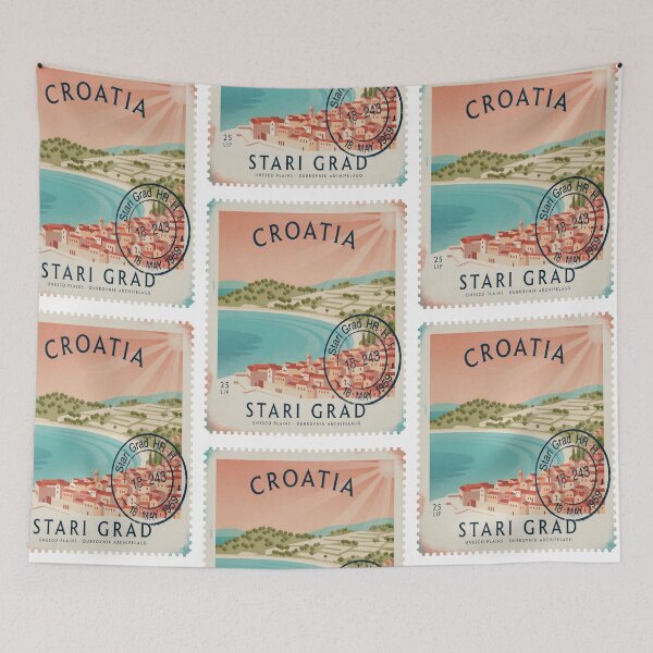 Item preview, Stari Grad Croatia Pastel Harbor Adriatic Stamp Sticker designed and sold by stickercuffs.