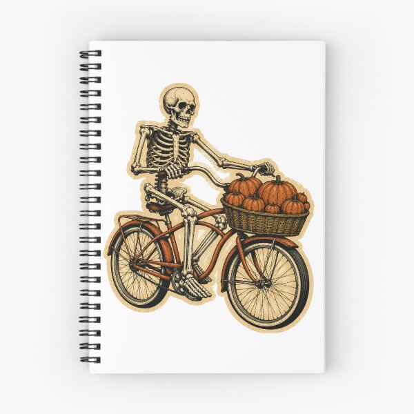 Item preview, Vintage Skeleton on Bicycle | Pumpkin Harvest | Retro Halloween Illustration designed and sold by Rewind Society.