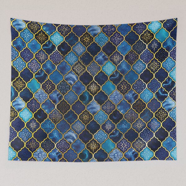 Item preview, Vibrant Moroccan Arabesque Tile Pattern with Gold Borders 2 designed and sold by Lucia Amaris Art.