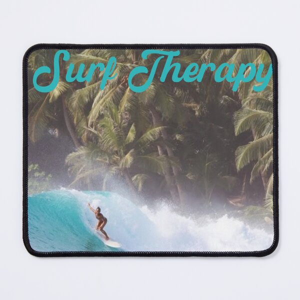 Item preview, SURF THERAPY Girl Riding Wave Palm Tree Background Tropical Vibes designed and sold by trixie666.