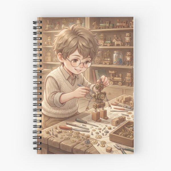 Item preview, Young Inventor Building Wooden Robot Workshop Vintage Art designed and sold by Azurart2.