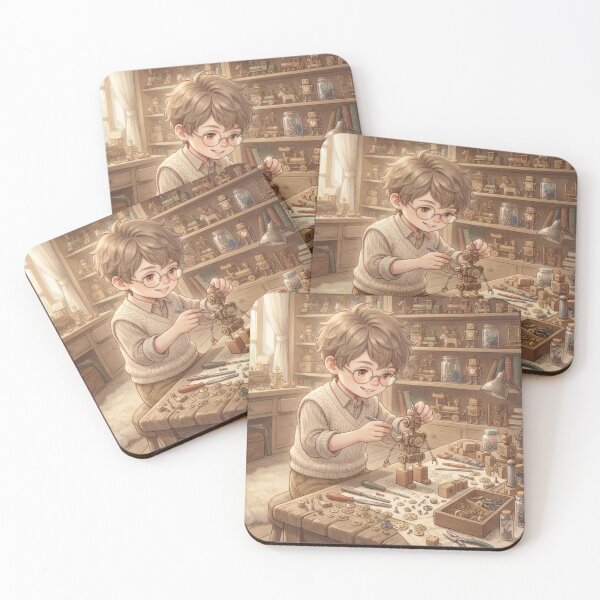 Item preview, Young Inventor Building Wooden Robot Workshop Vintage Art  designed and sold by Azurart2.
