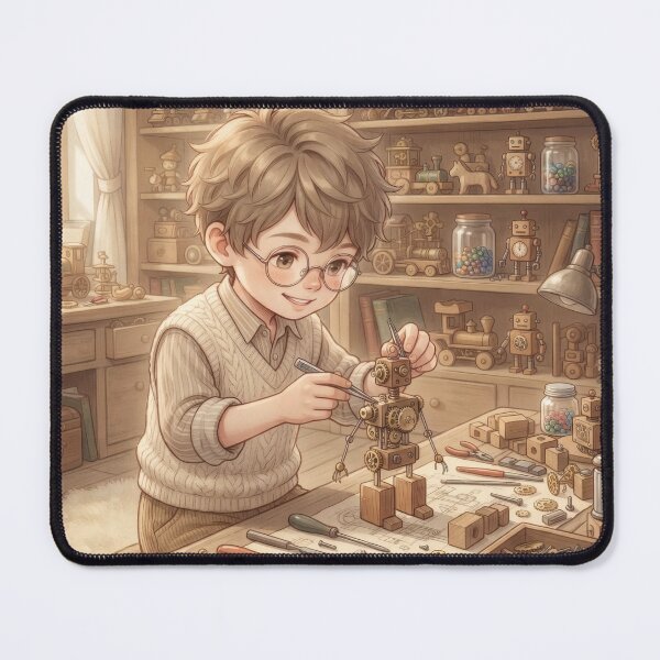 Item preview, Young Inventor Building Wooden Robot Workshop Vintage Art designed and sold by Azurart2.