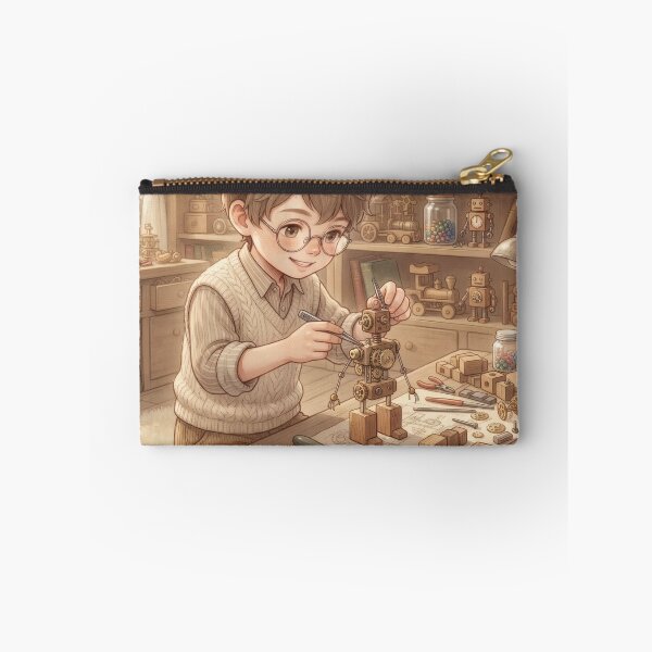 Item preview, Young Inventor Building Wooden Robot Workshop Vintage Art  designed and sold by Azurart2.