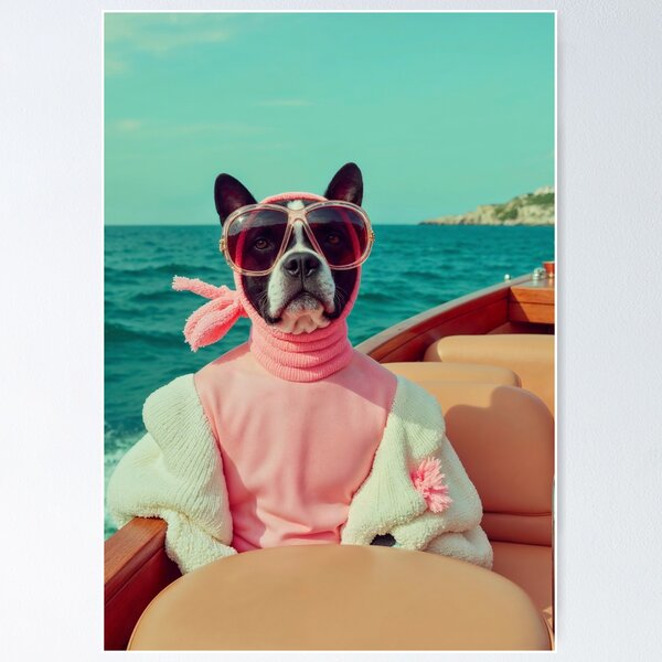 Item preview, Funny Dog Wall Art For Coastal Living Room Decor Fashion Pet Print Luxury Yacht Artwork Beach House Picture Coastal Vacation Home Poster designed and sold by Kzara Visual.