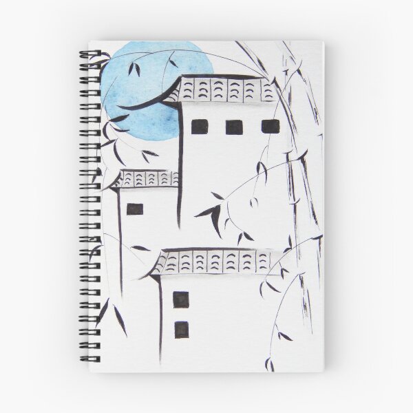 Item preview, Zen Monastery in Moonlight with Bamboo | Japan Line Drawing designed and sold by AngelaMarieArt.