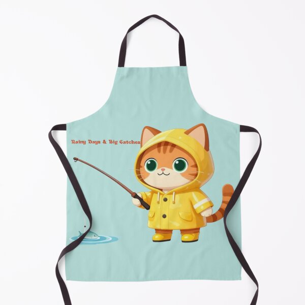 Item preview, Cute Chibi Cat Fishing in Yellow Raincoat – Whimsical Rainy Day Cat Art designed and sold by BLUESKY11a.