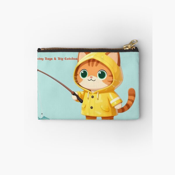 Item preview, Cute Chibi Cat Fishing in Yellow Raincoat – Whimsical Rainy Day Cat Art designed and sold by BLUESKY11a.