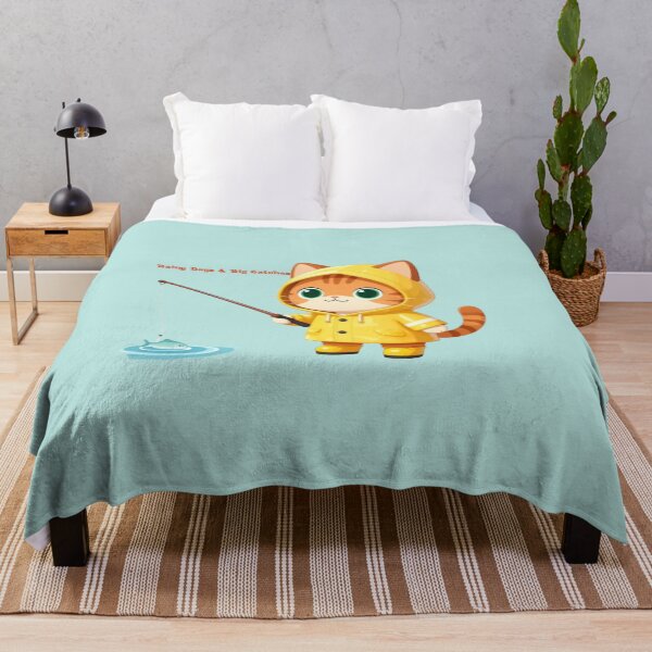 Item preview, Cute Chibi Cat Fishing in Yellow Raincoat – Whimsical Rainy Day Cat Art designed and sold by BLUESKY11a.