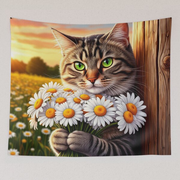 Item preview, Cat and flowers designed and sold by ANVivid.