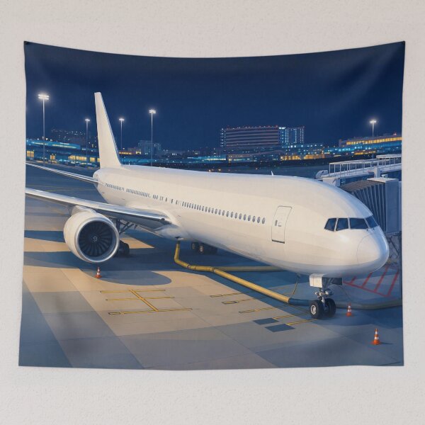 Item preview, Night Airport Gate with Generic Commercial Passenger Airplane Illustration designed and sold by EMaviation_.