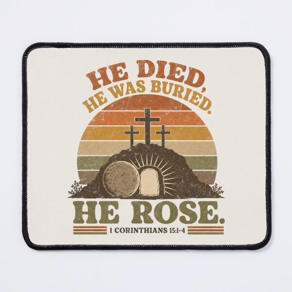 Item preview, He Died   He Was Buried   He Rose   1 Corinthians 15: 1-4 Vintage Christian Three Crosses Sunset T-shirt designed and sold by Rosie's Wildflower Boutique.