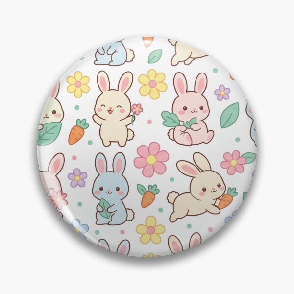 Item preview, Kawaii Bunny Flowers and Carrots Pattern designed and sold by MuffinMeng ⭐⭐⭐⭐⭐.