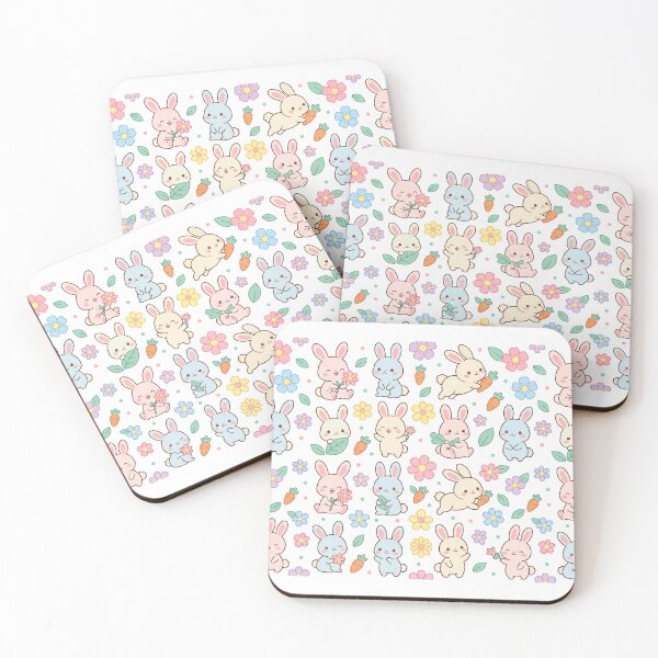 Item preview, Kawaii Bunny Flowers and Carrots Pattern designed and sold by MuffinMeng ⭐⭐⭐⭐⭐.