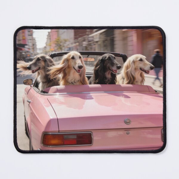 Item preview, Pink Convertible Dog Wall Art Summer Art For Living Room Decor Luxury Road Trip Print Stylish Sighthound Artwork Travel Lover Gift Gallery Poster designed and sold by Kzara Visual.
