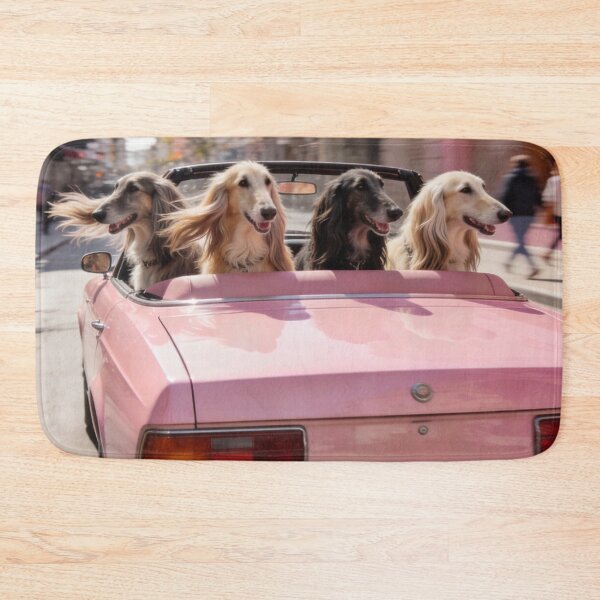 Item preview, Pink Convertible Dog Wall Art Summer Art For Living Room Decor Luxury Road Trip Print Stylish Sighthound Artwork Travel Lover Gift Gallery Poster designed and sold by Kzara Visual.