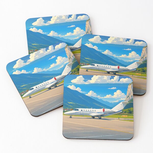 Item preview, Modern Flat Vector Style Business Jet at Mountain Airport Illustration designed and sold by EMairplanes.