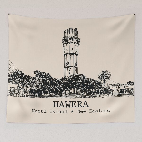 Aperçu de l'œuvre Hawera NZ - Paysage urbain à l'encre vintage créée et vendue par Lakeric.