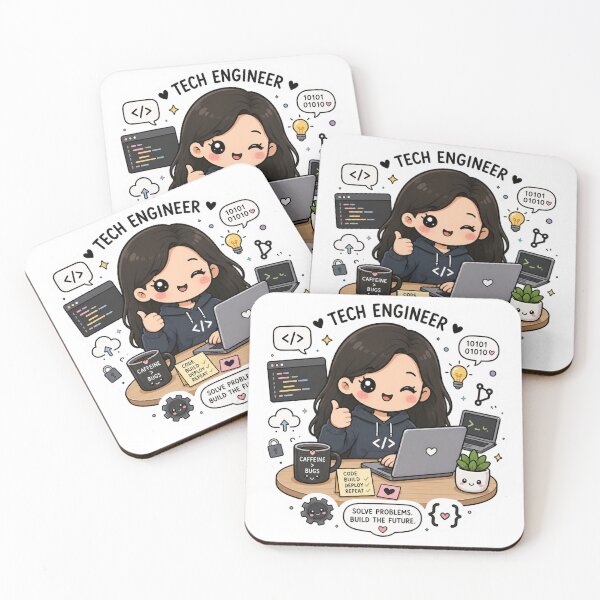 Item preview, Cute Kawaii Software Engineer Sticker – Cartoon Coder Girl with Laptop & Programming Icons designed and sold by CositaByEs.