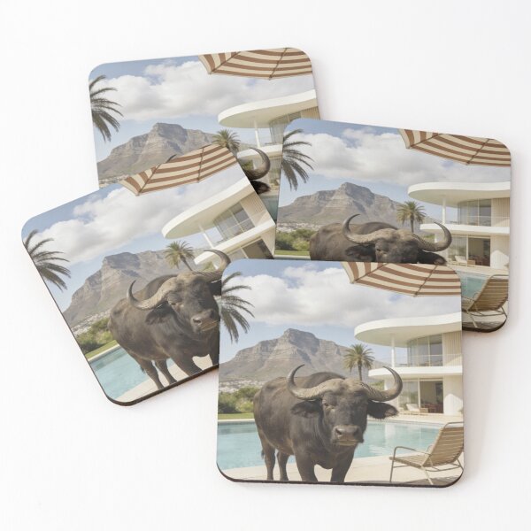 Item preview, Safari Buffalo Poolside South African Wildlife Wall Art Luxury Safari Decor Modern Animal Photography South Africa Table Mountain designed and sold by Kzara Visual.