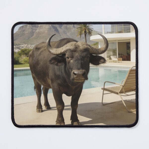 Item preview, Safari Buffalo Poolside South African Wildlife Wall Art Luxury Safari Decor Modern Animal Photography South Africa Table Mountain designed and sold by Kzara Visual.