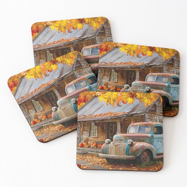 Item preview, Rustic Autumn Scene with Vintage Truck and Cabin designed and sold by Artessie.