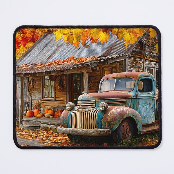 Item preview, Rustic Autumn Scene with Vintage Truck and Cabin designed and sold by Artessie.
