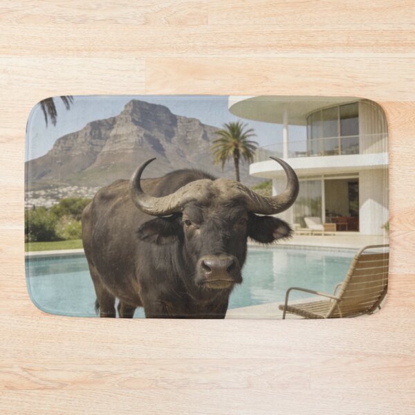 Item preview, Safari Buffalo Poolside South African Wildlife Wall Art Luxury Safari Decor Modern Animal Photography South Africa Table Mountain designed and sold by Kzara Visual.
