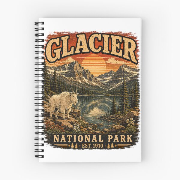 Item preview, Vintage Glacier National Park Mountain Goat Lake Illustration designed and sold by Tobull.