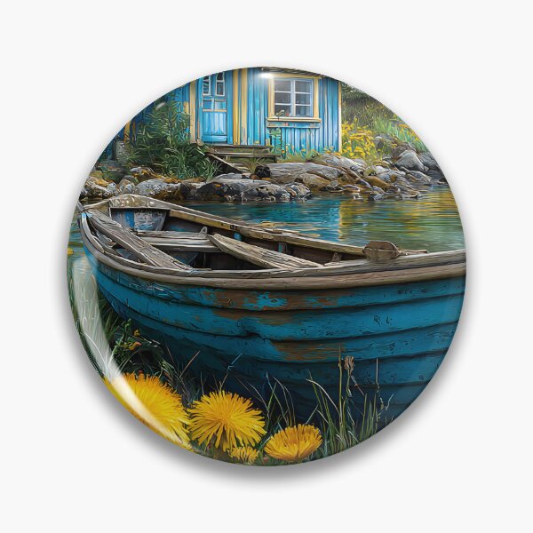 Item preview, Serene Blue House by the Water with Yellow Flowers designed and sold by Artessie.