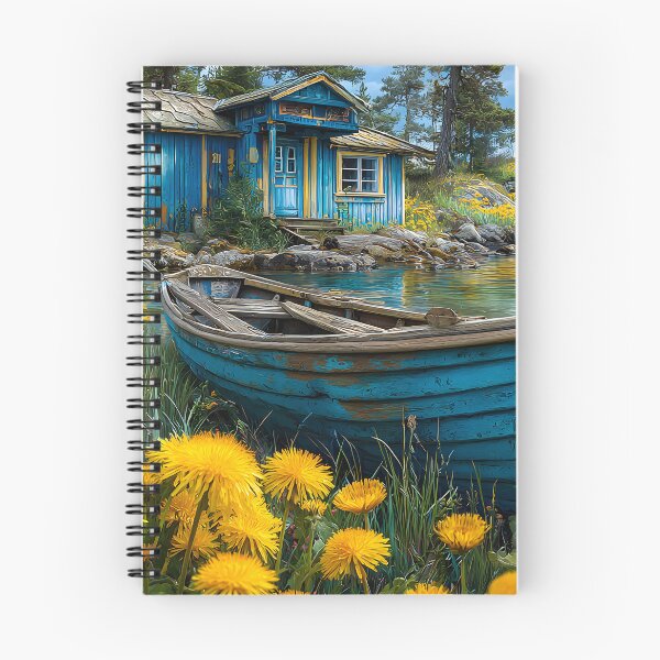 Item preview, Serene Blue House by the Water with Yellow Flowers designed and sold by Artessie.