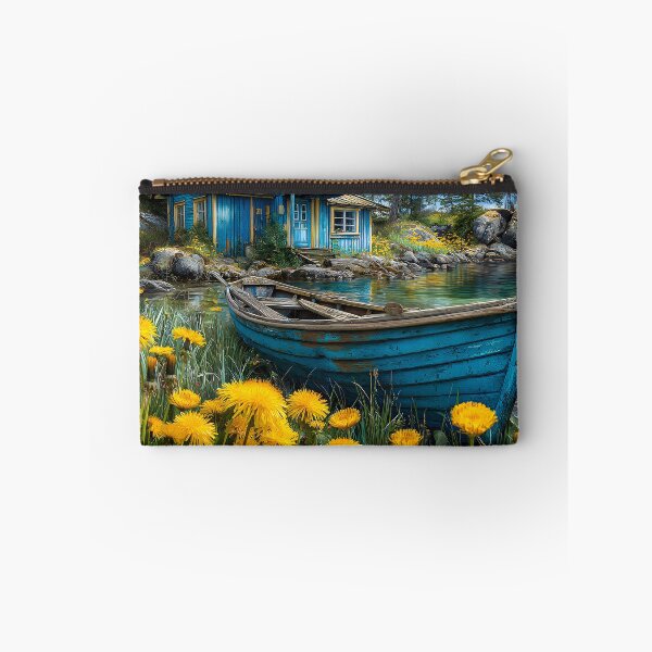 Item preview, Serene Blue House by the Water with Yellow Flowers designed and sold by Artessie.