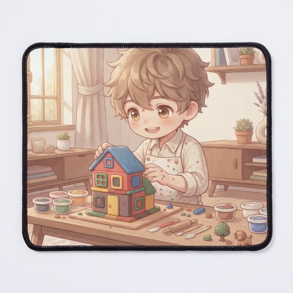 Item preview, Modeling clay art workshop: cute boy building a toy house designed and sold by Azurart2.