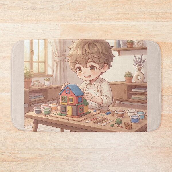 Item preview, Modeling clay art workshop: cute boy building a toy house designed and sold by Azurart2.