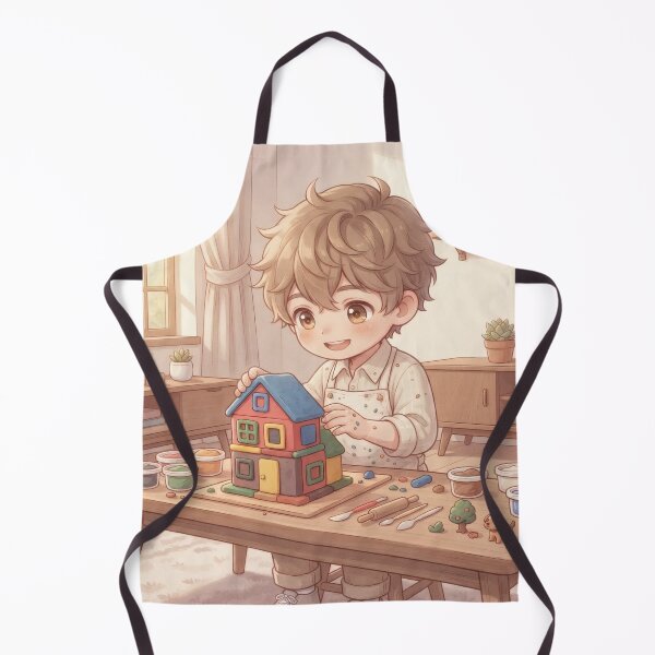 Item preview, Modeling clay art workshop: cute boy building a toy house designed and sold by Azurart2.