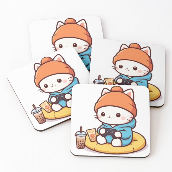 Item preview, Chill Gamer Cat with Boba and Snacks Cute Sticker designed and sold by Xenovita.