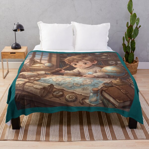 Item preview, Little Explorer Studying Treasure Map In Vintage Room designed and sold by Azurart2.