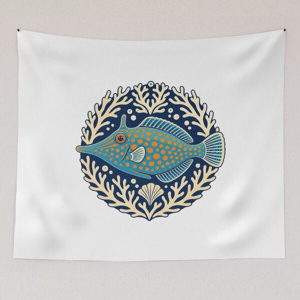 Item preview, Orange Spotted Filefish Coral Reef Illustration | Tropical Marine Life Art designed and sold by AMICO77.