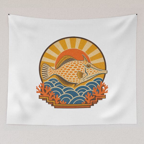 Item preview, Orange Spotted Filefish Coral Reef Illustration | Tropical Marine Life Art designed and sold by AMICO77.